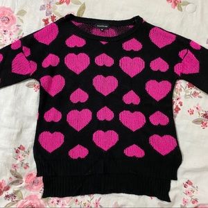 Rampage High-Low Glitzy Pink Heart Sweater